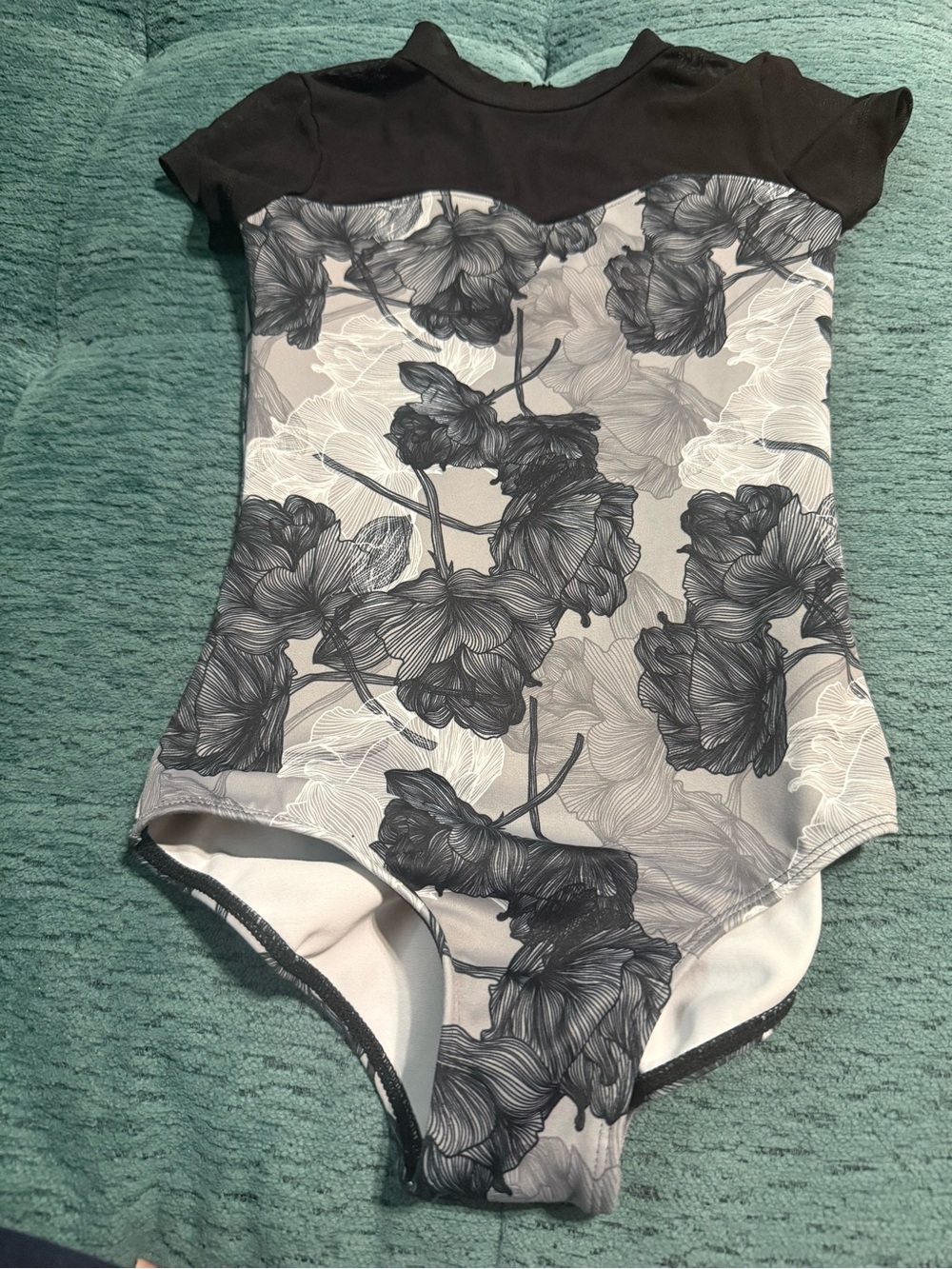 Mirella Black and Gray Floral Dance Leotard - 6x-7